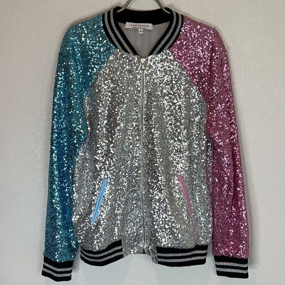 New Just Drew Custom Sequins Bomber Jacket Small - Picture 2 of 12
